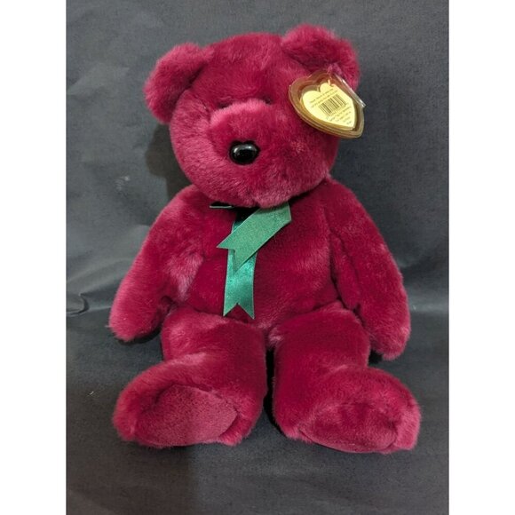 Ty Beanie Buddy Teddy the Cranberry Bear Large 12" 1998 Retired Plush Toy 1998 - Picture 1 of 9